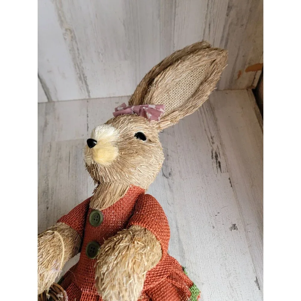 Pier 1 sisal Easter Bunny girl floral basket home decor rabbit‎